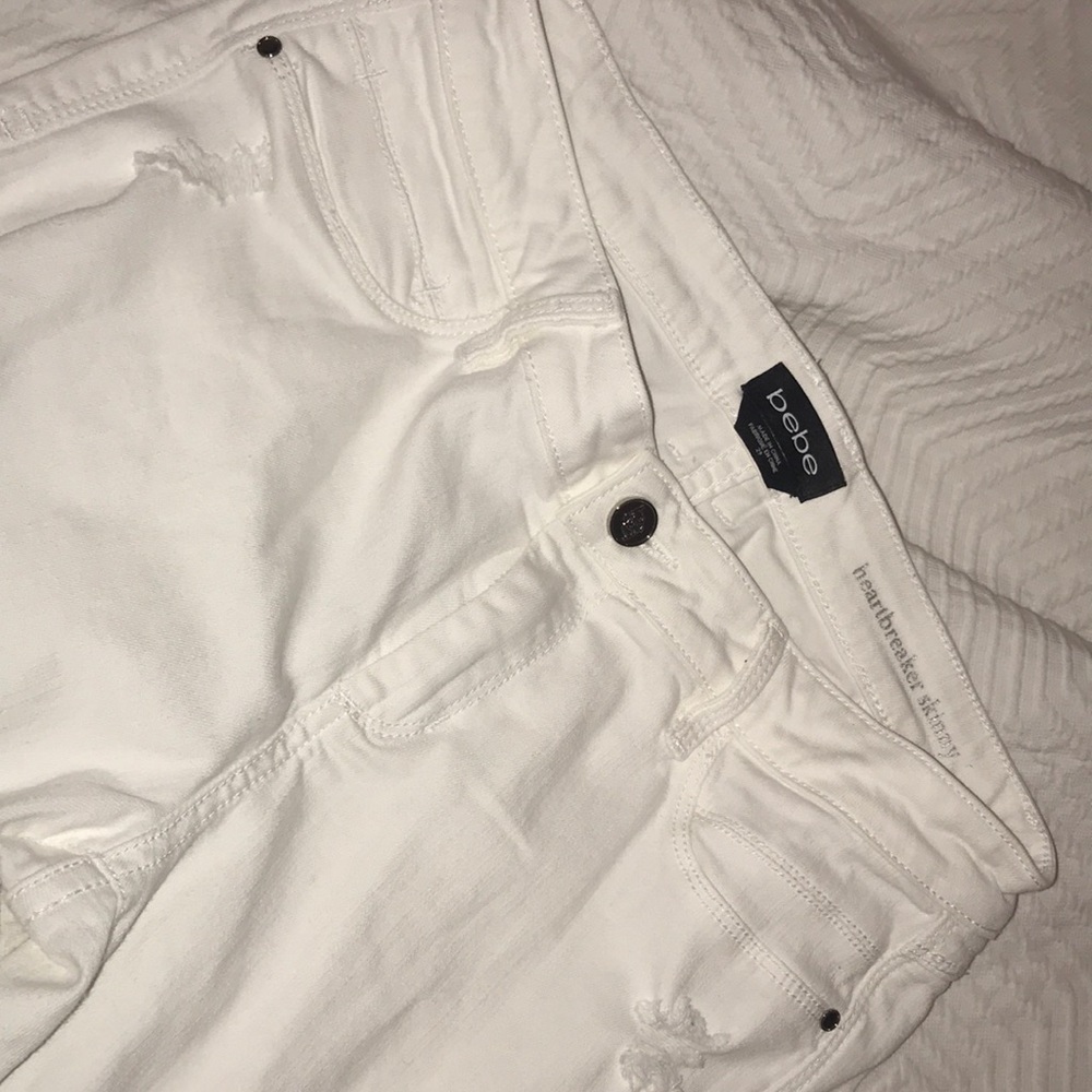 BEBE white distressed jeans